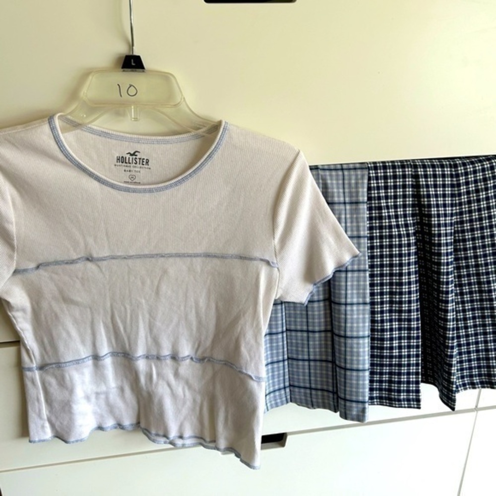 Hollister tee with a matching plaid skirt